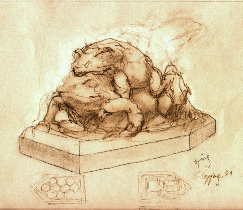 ... part of the preparatory work for a garden trio......      SEASONAL FROGS. (Click to enlarge)