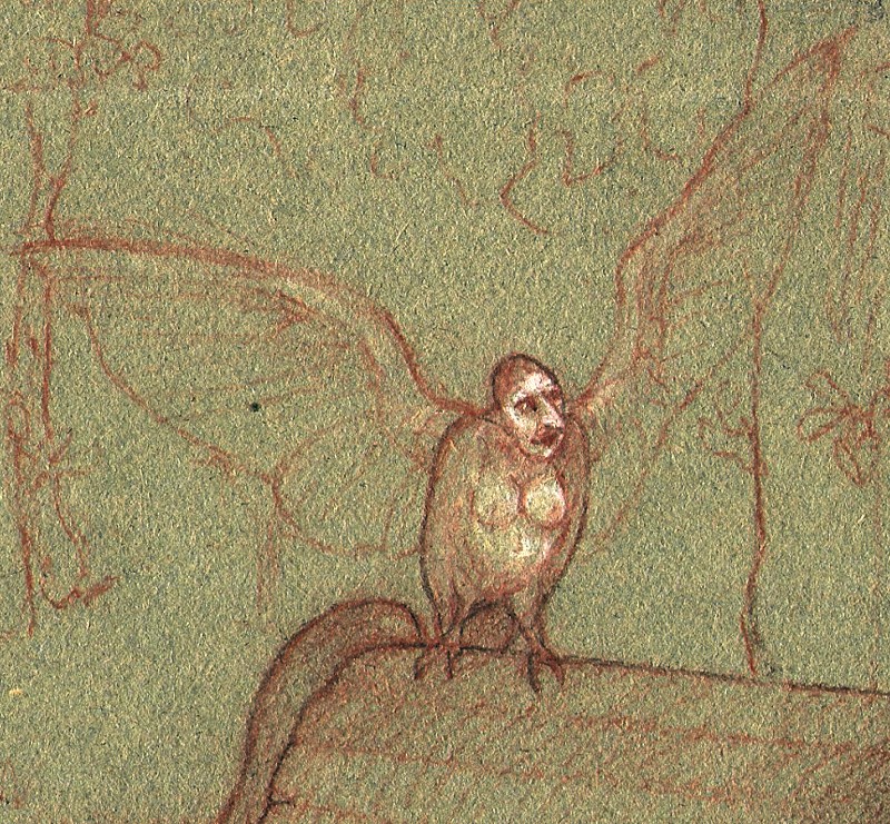 ... a Harpy sits on a man�s shoulder to remind him of his misdeeds ...   (Click to enlarge)