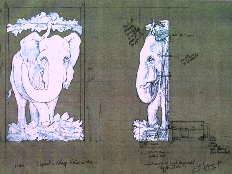 Initial sketch for large elephant waterworks