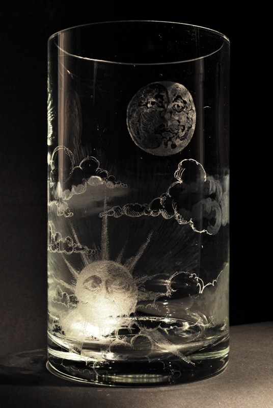 THE SUN and THE MOON - Engraved Glass