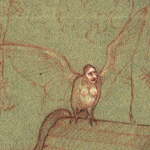 ... a Harpy sits on a man�s shoulder to remind him of his misdeeds ...   (Click to enlarge)